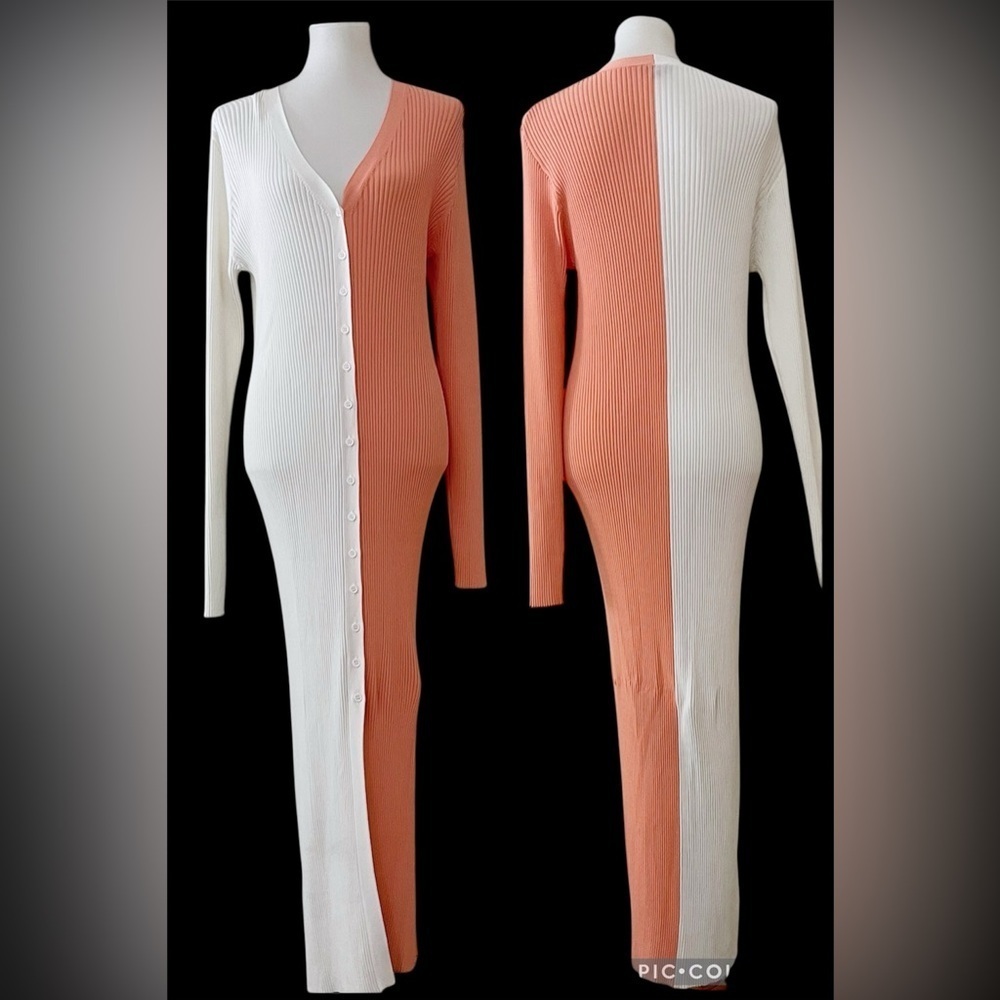 STAUD Shoko Ribbed Knit Long Sleeve Bodycon Dress Colorful Casual Chic